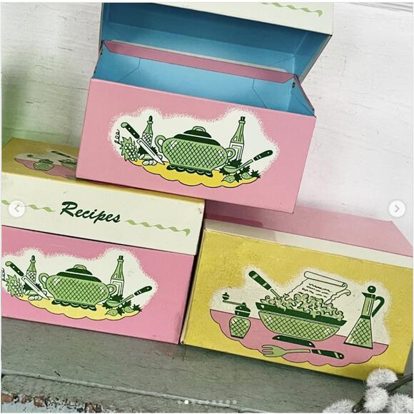 Vintage Tin Recipe Box Ohio Art EMPTY Metal Pink Yellow Blue Random CHOICE ONE - Picture 2 of 9